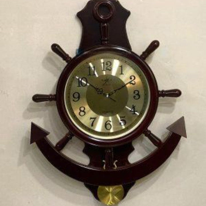 Anchor Wall Clock In Elegant Brown And Golden Tones.