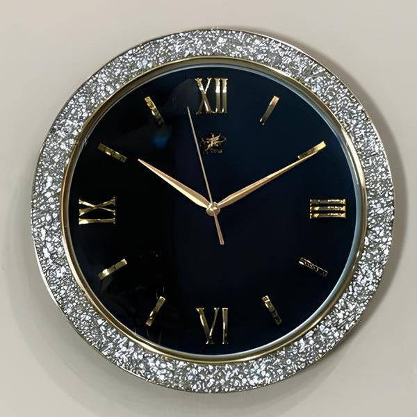 Black Wall Clock Adorned With Diamond-Style Detailing Imported Quality